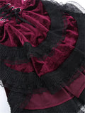Autumn Velvet Party Vintage Women's Dress Hot Girl Dark Red Retro Costume Cosplay Sundress Sexy Y2k Mini Ruffle Dress