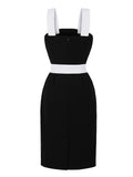 Square Neck Black Bodycon Belted Summer Tank Dress Vintage Women Sleeveless Slim Fit Elegant Pencil Dresses
