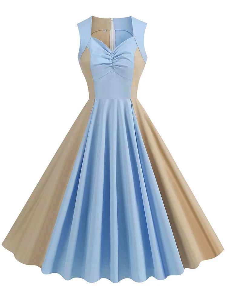 2024 Solid Patchwork Women Vintage 1950s Dress Elegant Summer Sleevele jetechband 2024 Solid Patchwork Women Vintage 1950s Dress Elegant Summer Sleevele jetechband