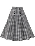 Black and White Plaid Double-Breasted Button Elegant Long Skirts for Women High Waist Midi Vintage A Line Skirt