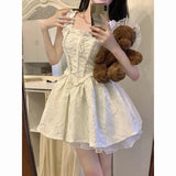 White Gothic Lolita Women Dress Elegant Vintage Fairy Princess Party Slip Korean Summer Dress