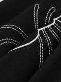 Sweetheart Neck Bat Embroidered Lace-Up Side Black Vintage Dress Women Halloween Party Festival Clothing Cotton Dresses