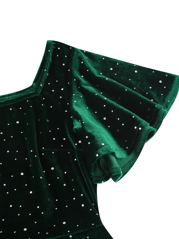 Dotted Velvet Green Elegant Party Christmas Winter Dresses for Women S jetechband Dotted Velvet Green Elegant Party Christmas Winter Dresses for Women S jetechband