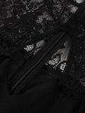 Stand Collar Hollow Out Front Lace Sleeve Elegant Night Party Dresses for Women Vintage Style Pockets Black Dress