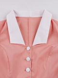 Vintage Style Pink Dress with White Collar 95% Cotton Button Up Retro Party 40s 50s Ladies Elegant Pleated Dresses