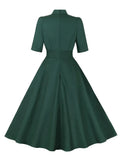 Stand Collar Bow Tie Half Sleeve Green Summer Dresses Evening Elegant Women Formal Occasion A-Line Vintage Long Dress