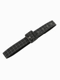 Notched Collar Single Breasted Women Grey Plaid Rockabilly Long Dresses High Waist Belted Vintage A-Line Dress