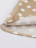 Khaki Color High Waist Elegant Polka Dot Women Vintage Long Dress Sleeveless Pocket Side Ladies Midi Retro Dresses