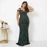 Plus Size Women Elegant Strap Party Maxi Dress Green Sequin Evening Dress Long Prom Dress