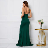 Women Sexy Strap Crystal Simple Green Slit Evening Dress Party Maxi Dress Long Prom Dress