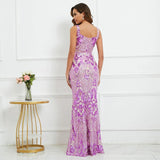 Strap Sequin Evening Sleeveless Sexy Beading Party Maxi Dress Long Prom Dress