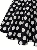 50s Pinup Women Polka Dot Dresses New In Vintage Clothes Peter Pan Collar Buttons Front Summer Black Long Dress