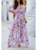 2024 Spring Summer Elegant Floral Print Long Party Dress High Split A Line Bohemian Evening Holiday Vintage Dresses for Women