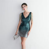 Sexy V Neck Green Sequin Dress Short Party Bodycon Dress Women Evening Prom Dress