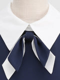 Turn Down Collar Bow Front Navy Blue Summer Dresses for Women Formal Occasion Vintage Style Elegant Dress