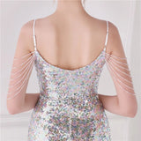 Sexy Strap Beading Sequin Party Bodycon Dress Women Evening Prom Dress