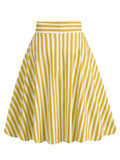 Striped Vintage A Line Skirts for Women 95% Cotton Elegant Summer Midi Swing Retro Skirt