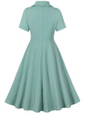 Green Elegant Hepburn Vintage A Line Swing Casual Women Dress Turn Down Collar Holiday Runway Tea Flare Party Evening Dresses