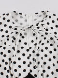 Polka Dot White and Black Vintage Women Swing Summer Dress Tie Neck Keyhole Front High Waist 50s Ladies Dresses