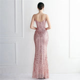 Women Pink Sequin Strap Party Maxi Dress Sexy V Neck Evening Dress Long Prom Dress