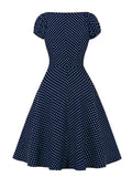 Tie Sweetheart Neck Polka Dot Vintage Women Summer Dress High Waist Retro Ladies Casual 1950s Style Dresses