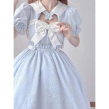 Elegant Puff Sleeve Women Summer A-line Blue Kawaii Japanese Lolita Dress