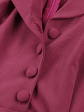 Fuchsia Solid Raglan Sleeve Buttons Elegant Dress Women Turn-Down Collar High Waist Vintage Clothes Midi Swing Dresses
