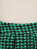 Green Houndstooth Plaid Vintage Pleated Skirts for Women Autumn Winter Elegant Knee Length Rockabilly Skirt