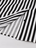 Striped Print Vintage Shirt Party Short Turn Down Collar Office Work To Wear Retro Tunic Midi Runway Birthday Dresses