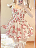 Korean Summer Sweet Floral Chiffon Women Elegant Ruffles Party Mini Dress