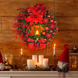 2024 Christmas Wreath With Flower Lamp Bow and Ball Festive Door Decoration Window Fireplace Wreath For Household Party Ornament