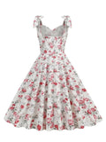 Knot Strap V-Neck Floral Cotton Women Vintage Dress Party Evening Elegant Luxury Celebrity Summer Ladies Dresses