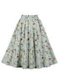 Notch Elastic Waist Multicolor Floral Print Pleated Skirt Single Breasted Women Summer Vintage Long Skirts