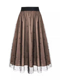 2024 New Tulle Vintage Swing Skirt High Waist Polka Dot Print Patchwork A Line Party Skirts