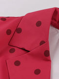 Elegant Office Women Summer Dress Notched Collar Sleeveless Double-Breasted Polka Dot Print Vintage Midi Dresses