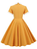 Peter-Pan Collar Button Front Vintage Midi Swing Dress Elegant for Women 50s Robes Femme Evening Retro Pocket Dresses