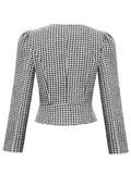 V-Neck Office Lady Outfits Single Button Houndstooth Blazers Vintage Green Coat Women Spring Cropped Blazer Jacket