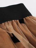 Heart Mesh Overlay Kawaii Pleated Vintage Long Skirt for Women Elastic Waist Korean Fashion Midi Length Casual Skirts