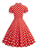 1950s Vintage Polka Dot Pinup Cotton Midi Robe for Women Peter Pan Collar Party Elegant Pockets Dresses