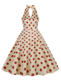 Halter Neck High Waist Polka Dot Vintage Style Vacation Dresses Sexy Backless Evening Party Women Birthday Dress