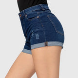 Women's Denim Shorts Mid Rise Ripped Jean Shorts Casual Summer Stretchy Cuffed Hem Hot Short Jean Pants with Pocket