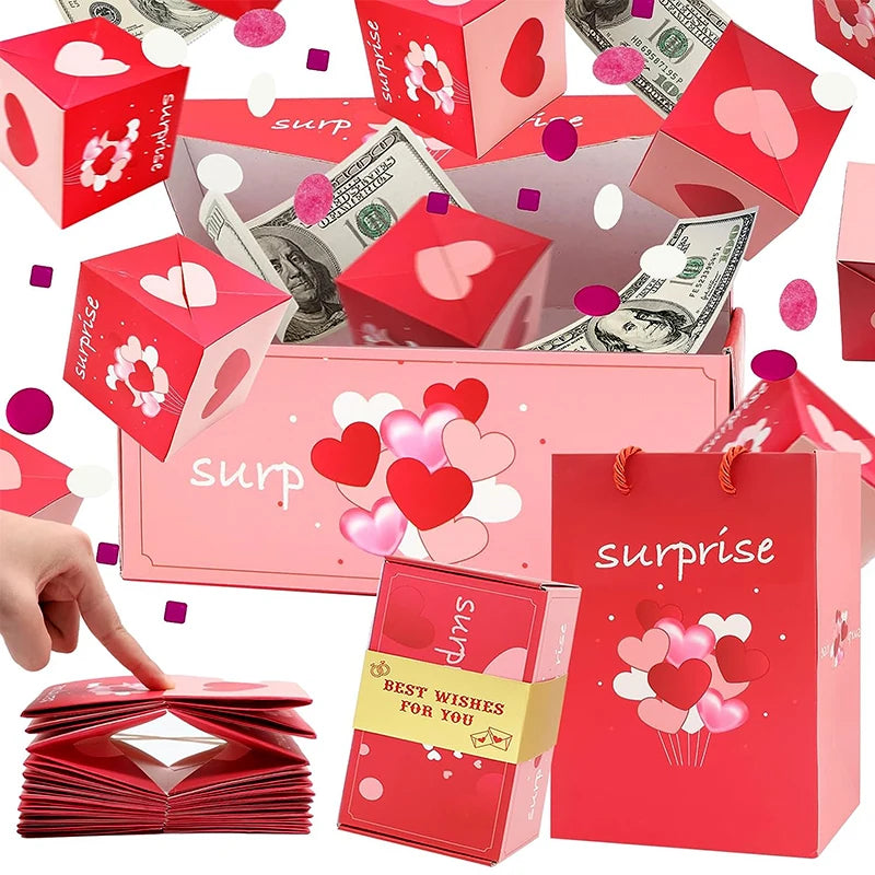 Surprise Gift Box with Confetti Cash Explosion Bounce Prank GiftBox for Money Photo Christmas Anniversary Valentine Birthday Box
