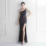 Sexy Slit Beading Evening Dress Women Slash Neck Sequin Party Maxi Long Prom Dress