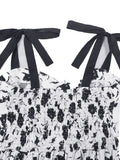 Sweetheart Neck Floral Print Pleated Midi Dresses for Women Knot Strap Shirred Back Summer Vacation Party Vintage Dress