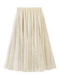 1XL to 4XL Maxi Skirts for Women Spring Summer Elastic Waist Casual Female Stars Mesh Pleated Long Skirt