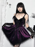 Hot Sale Velvet Mini Party Winter Gothic Slim Fit Spider Print V Neck Irregular Harajuku Grunge Lace Costume Dress