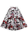 Floral Print Cotton Midi Skirts for Women Summer 50s Vintage Zipper Back A-Line Elegant Swing Skirt
