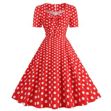 Pink Plaid Party Dresses Women Elegant Vintage Square Collar Short Sleeve Casual Summer Dress