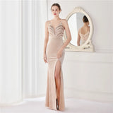 Strap Velour Sexy Slit Sequin Evening Dress Women's Party Maxi Dress Long Prom Dress
