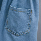 Short Pants for Woman To Wear Elastic Waist Women's Shorts Denim Mid Length Kawaii Cute Ruffle Knee Jeans Bermuda Half Outdoor